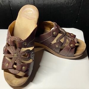 Dansko Brown Floral Leather Women's Sandals— 7.5